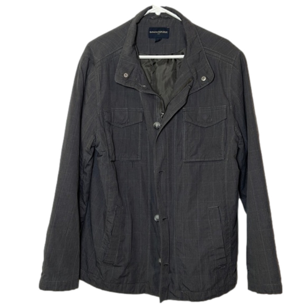 BANANA Republic Glen Plaid Gray Utility Jacket - Size Large